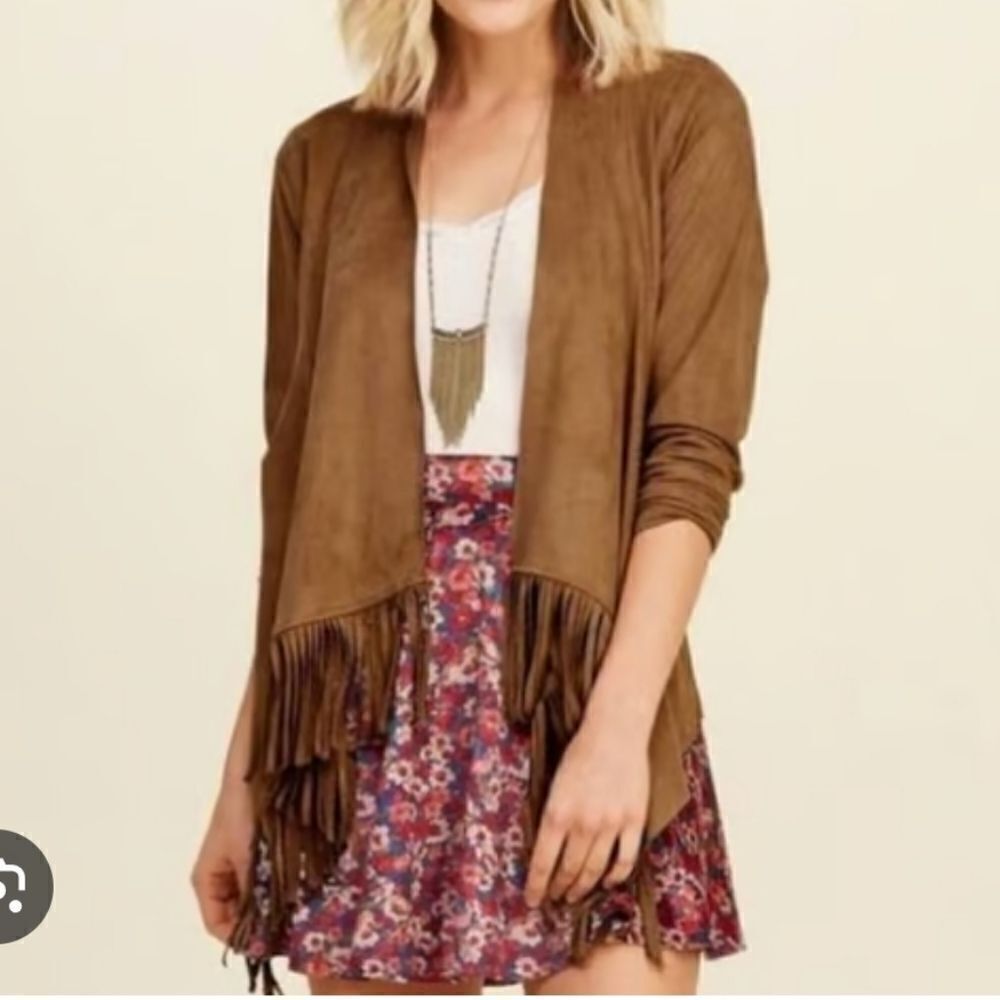 Ashley Stewart 18/20 Camel open sweater fringe